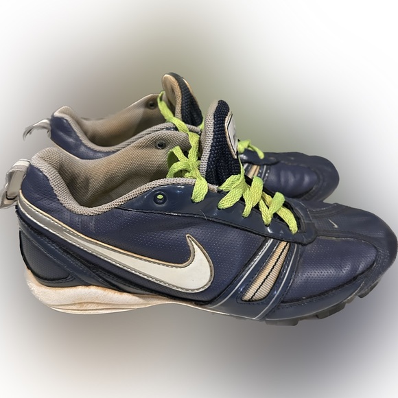 Nike women’s Keystone leather softball soccer cleats blue neon yellow. Nice! - Picture 4 of 5